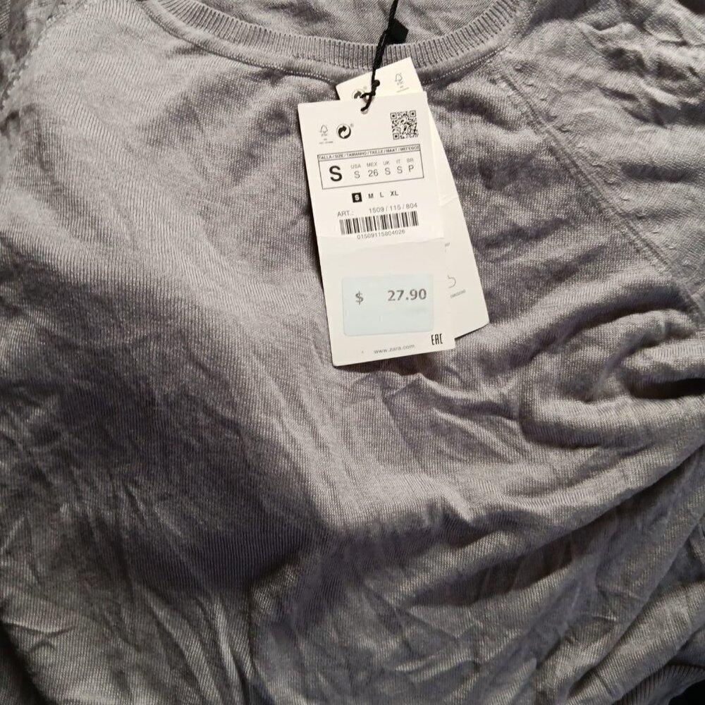 ZARA LIGHTWEIGHT BASIC KNIT PULLOVER SWEATER SIZE S 1509 115 804 GRAY